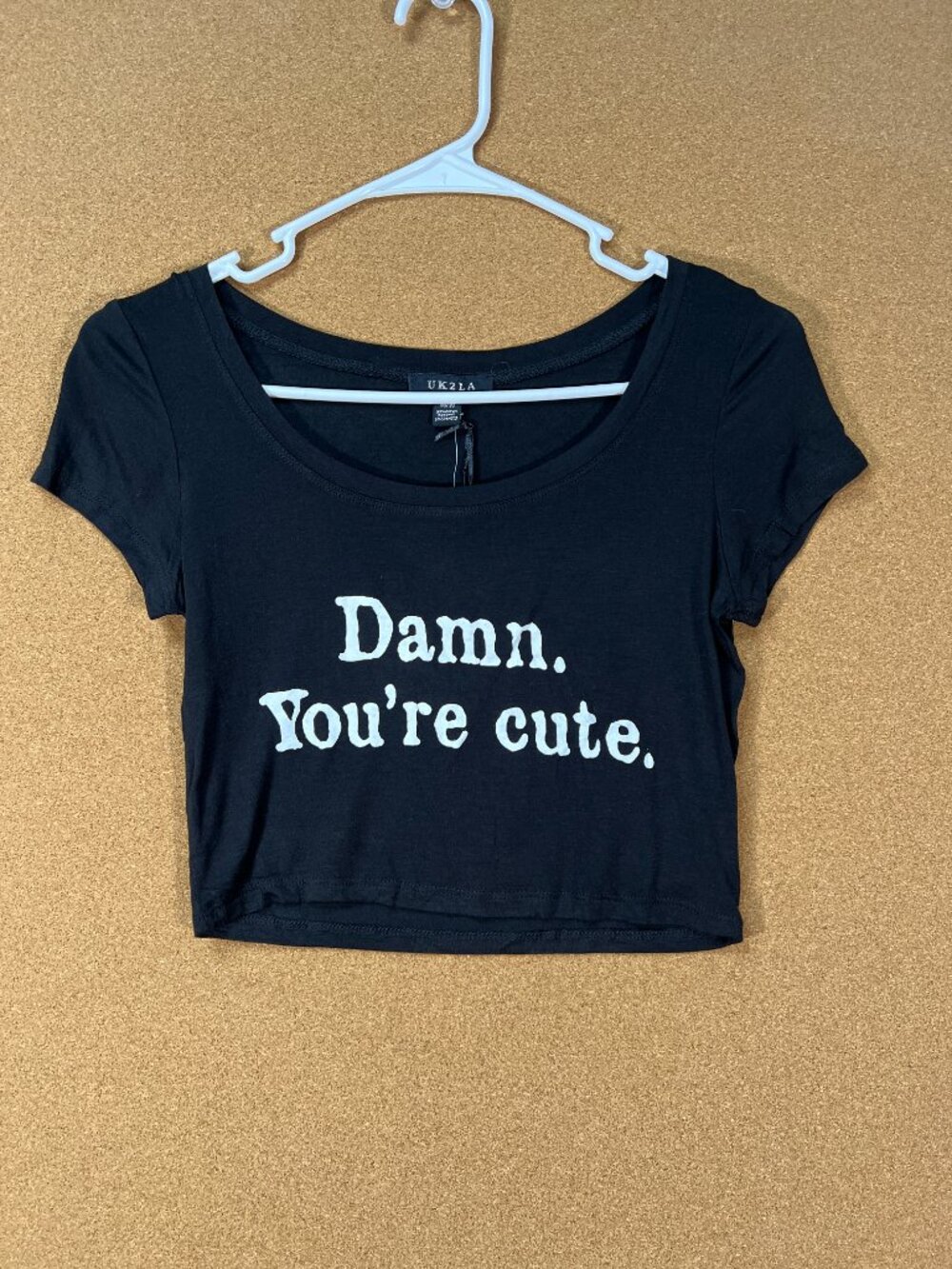 UK2LA Women Crop Top Shirt Medium Black Graphic Tee Short Sleeve NWT